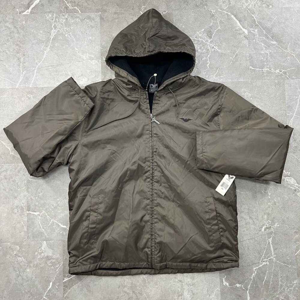 Vintage Avirex Jacket Mens 2XL Brown‎ Hooded Full Zip Fleece Lined Coat y2k